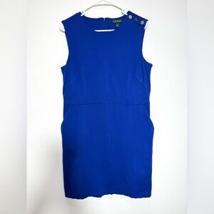 Lauren Ralph Lauren Women's Blue Ponte Mini Viscose Sleeveless Dress Size Large